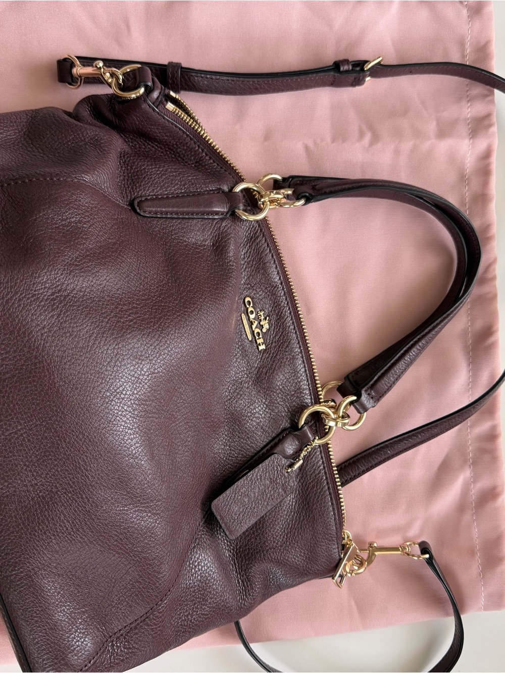 Coach Pebbled Leather Shoulder Bag in Burgundy with Gold Hardware